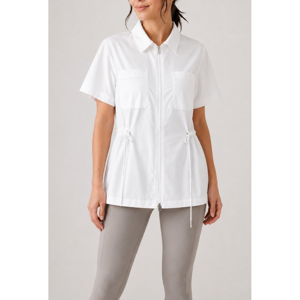 Athleta Advantage Cinch Top White Short Sleeve Full Zip Utility Shirt Small EUC - Picture 12 of 12